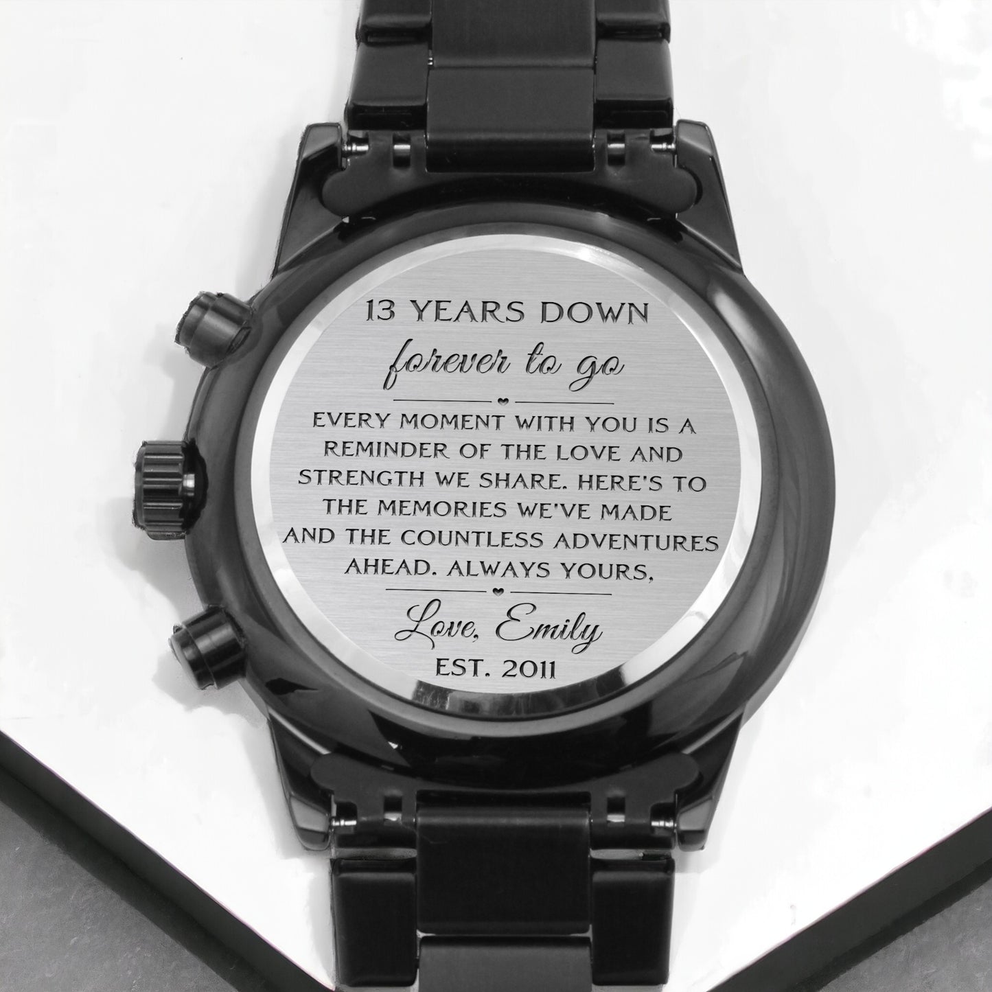 13th Anniversary Watch for Him -  Personalized Engraved Gift