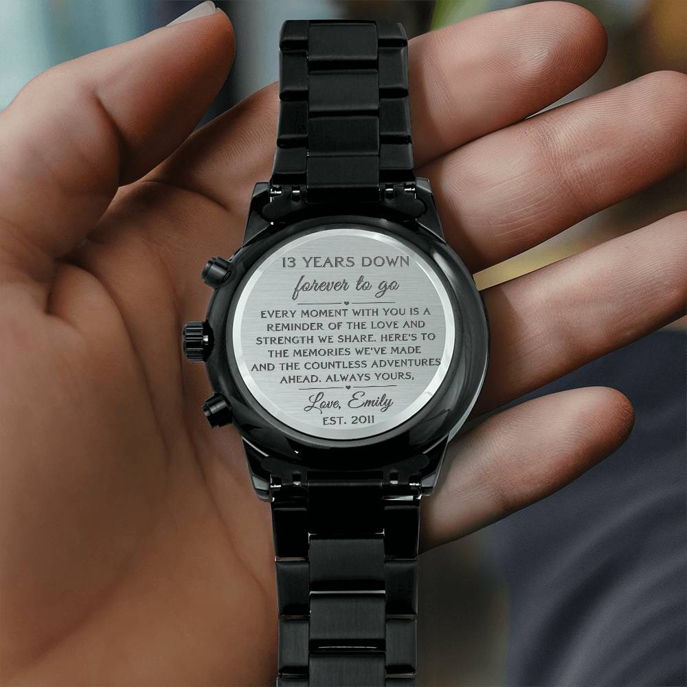 13th Anniversary Watch for Him -  Personalized Engraved Gift