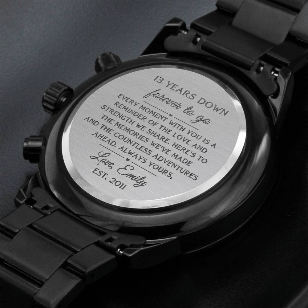 13th Anniversary Watch for Him -  Personalized Engraved Gift