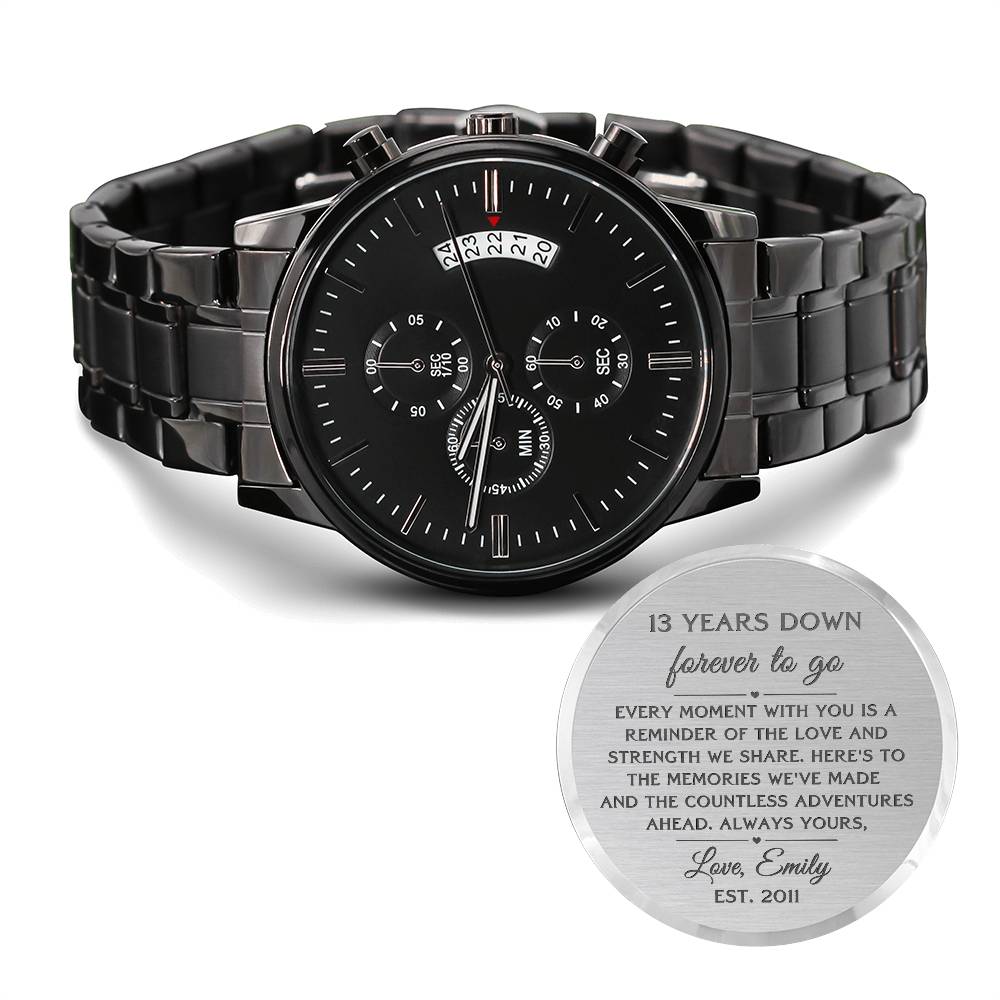 13th Anniversary Watch for Him -  Personalized Engraved Gift