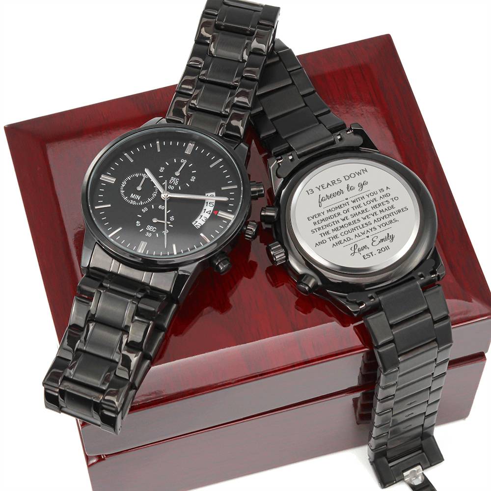 13th Anniversary Watch for Him -  Personalized Engraved Gift