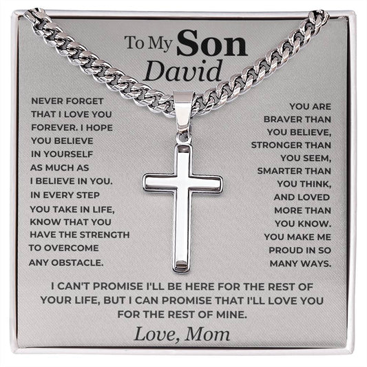 To My Son - Cuban Link Chain - Personalized Artisan Cross Gift Set