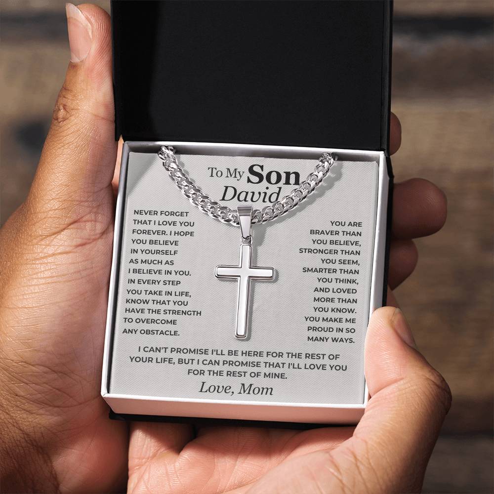 To My Son - Cuban Link Chain - Personalized Artisan Cross Gift Set