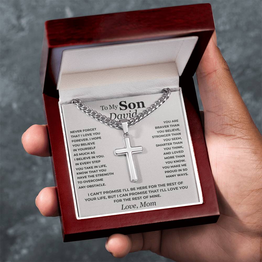 To My Son - Cuban Link Chain - Personalized Artisan Cross Gift Set