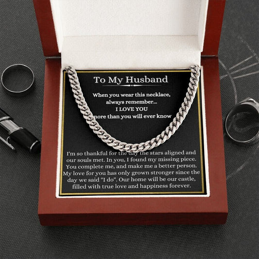 To My Husband Cuban Chain Necklace, Husband Birthday Gift, Romantic Anniversary Gift for Husband from Wife, To My Husband Cuban Chain - Stacy Style