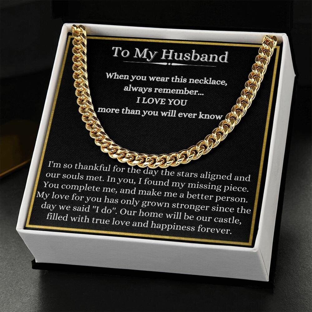 To My Husband Cuban Chain Necklace, Husband Birthday Gift, Romantic Anniversary Gift for Husband from Wife, To My Husband Cuban Chain - Stacy Style