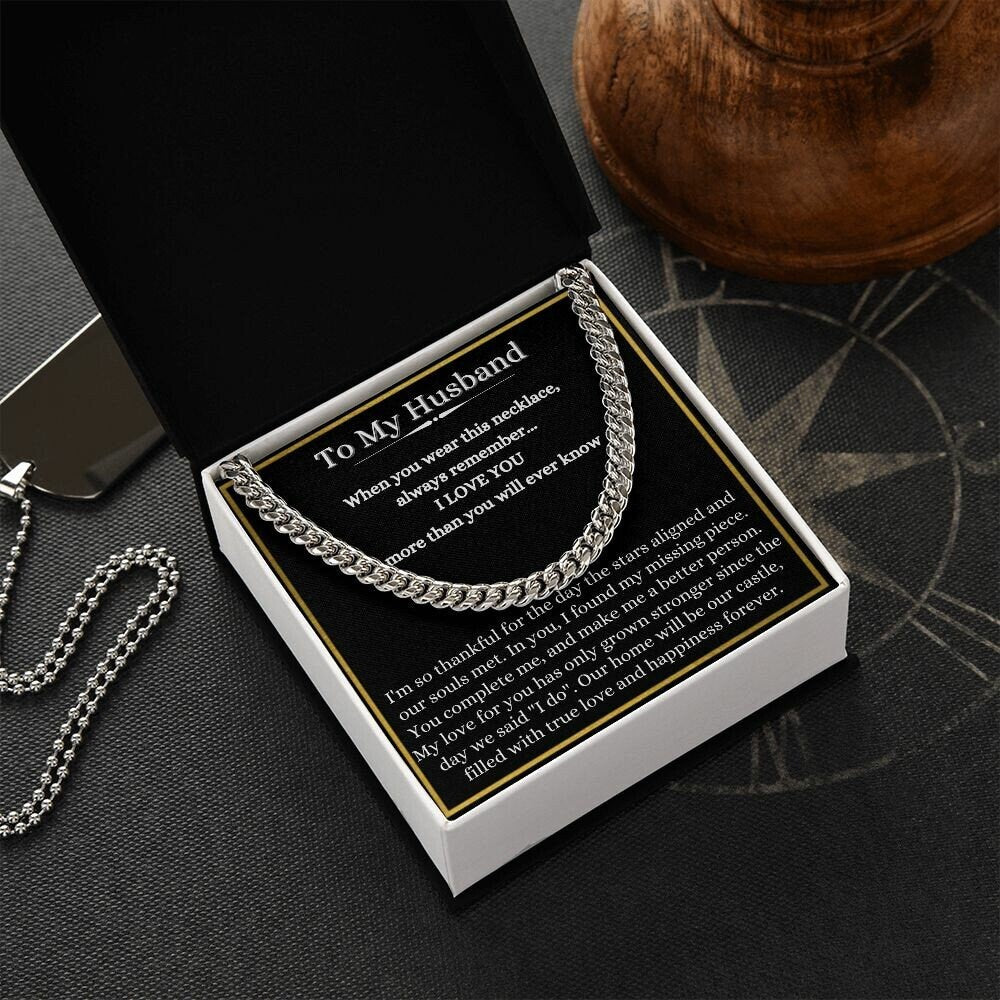 To My Husband Cuban Chain Necklace, Husband Birthday Gift, Romantic Anniversary Gift for Husband from Wife, To My Husband Cuban Chain - Stacy Style