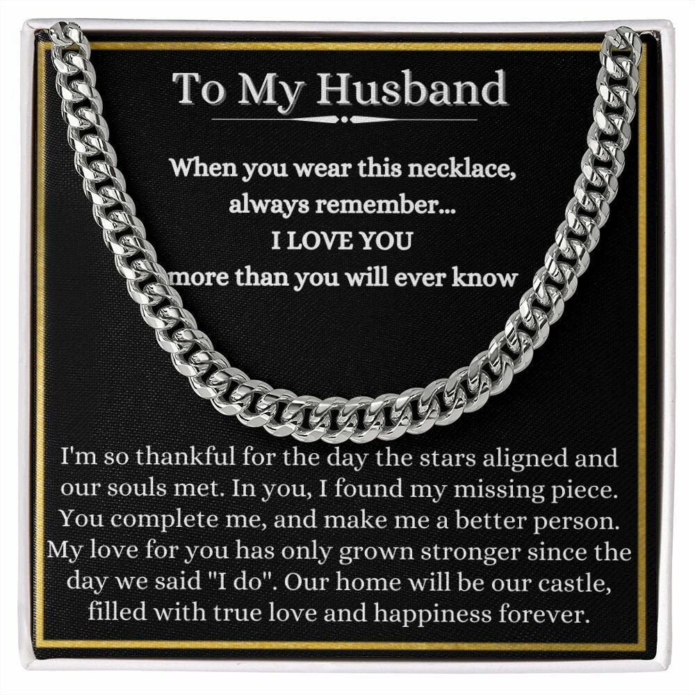 To My Husband Cuban Chain Necklace, Husband Birthday Gift, Romantic Anniversary Gift for Husband from Wife, To My Husband Cuban Chain - Stacy Style