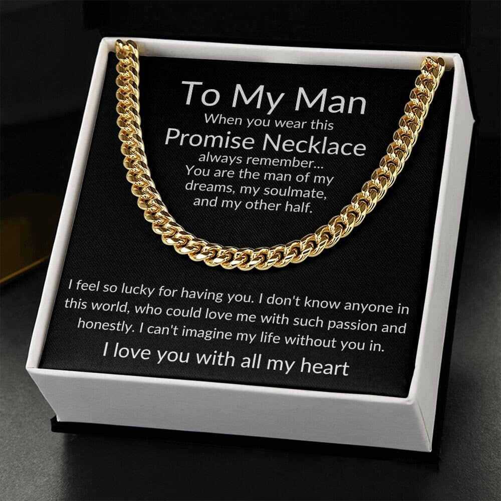 To My Man Cuban Chain Necklace, Gift for Soulmate, Gift for Husband, Men Jewelry, Husband Birthday, Promise Necklace, Valentine day Gift - Stacy Style