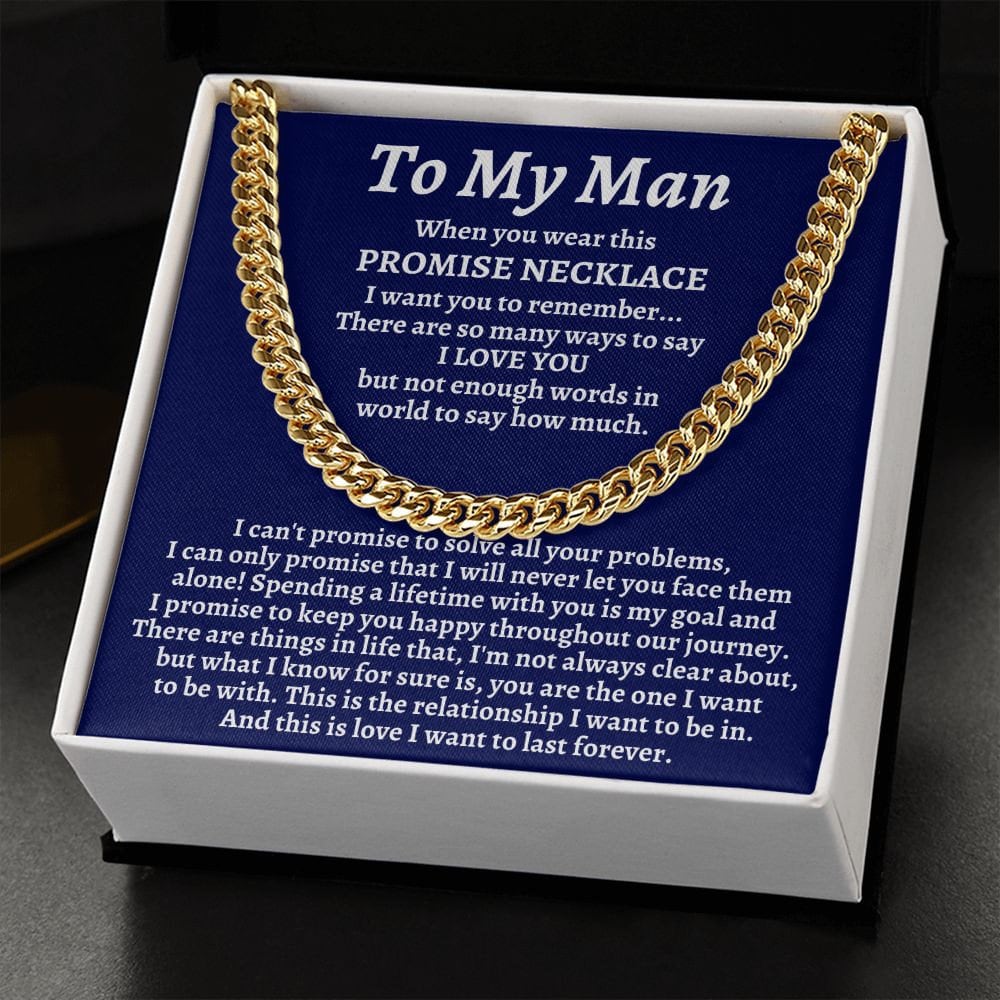 To My Man Cuban Chain Necklace/Promise Necklace for Him/Christmas Gift for Man/Boyfriend Birthday Gift/Romantic Birthday Gift for Him - Stacy Style