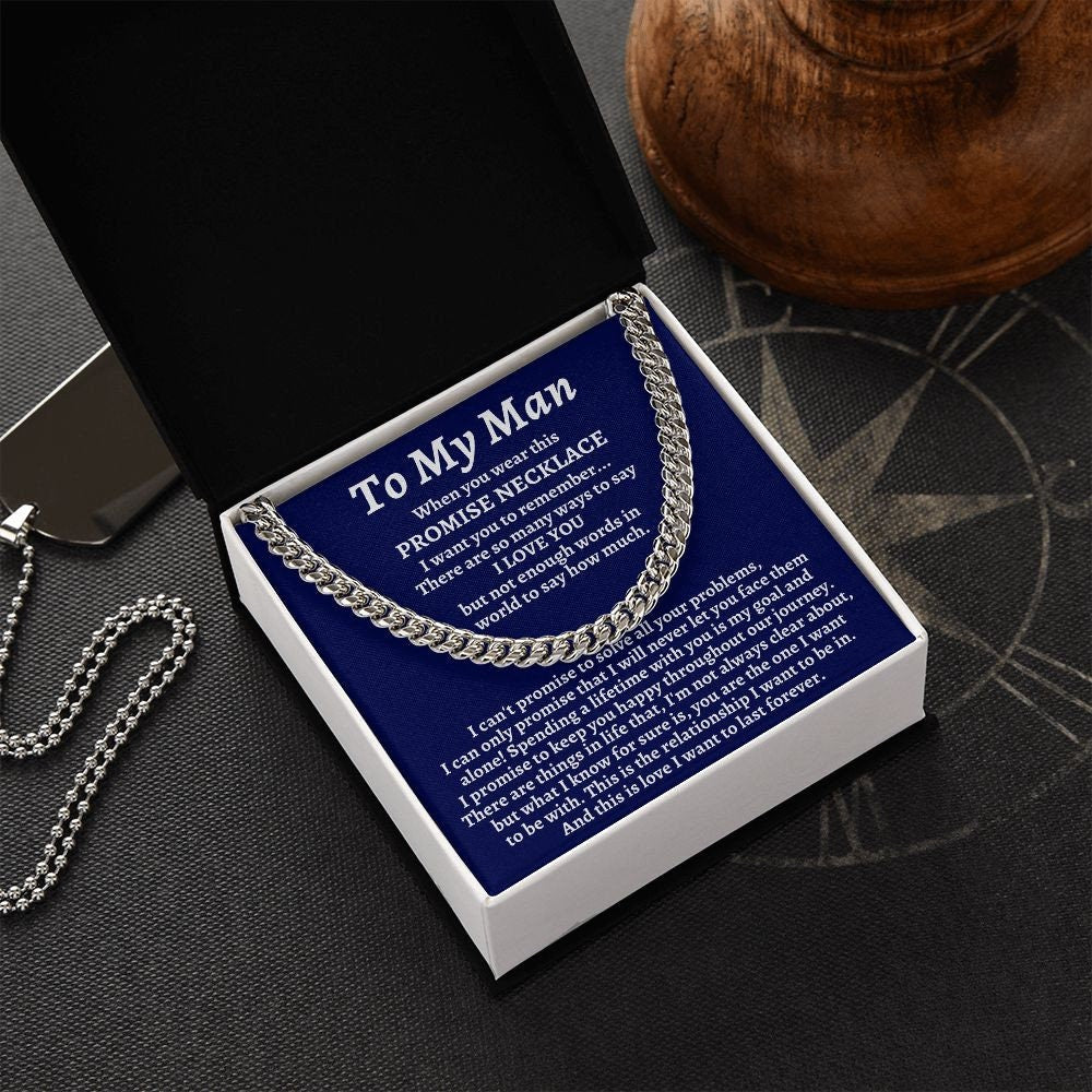 To My Man Cuban Chain Necklace/Promise Necklace for Him/Christmas Gift for Man/Boyfriend Birthday Gift/Romantic Birthday Gift for Him - Stacy Style