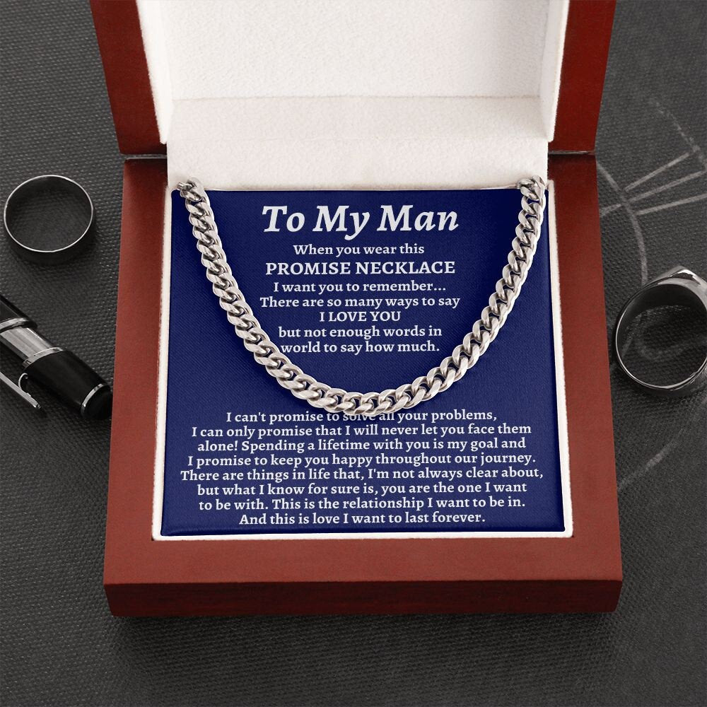 To My Man Cuban Chain Necklace/Promise Necklace for Him/Christmas Gift for Man/Boyfriend Birthday Gift/Romantic Birthday Gift for Him - Stacy Style