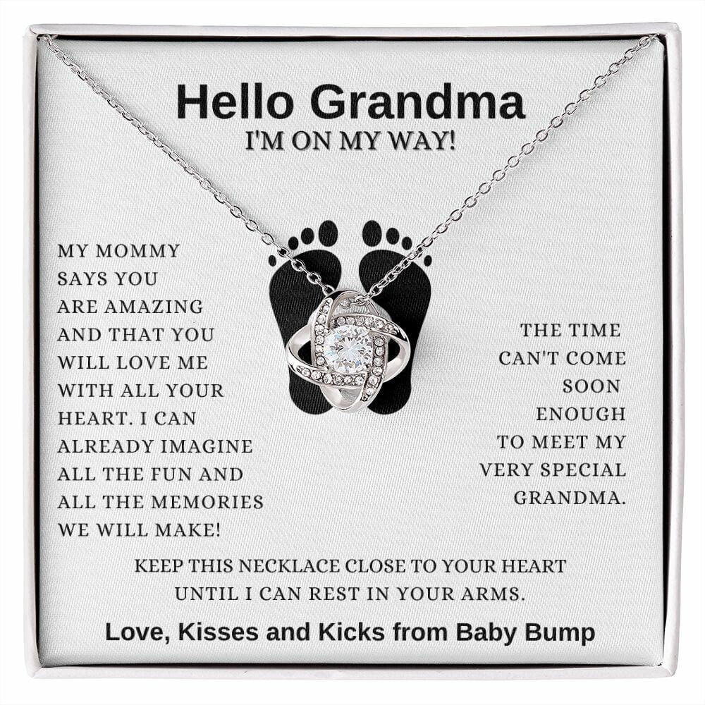 Hello My Very Special Grandma Love Knot Necklace, Pregnancy Reveal Gift, Gift for Grandmother To Be, Daughter to Mom gift - Stacy Style