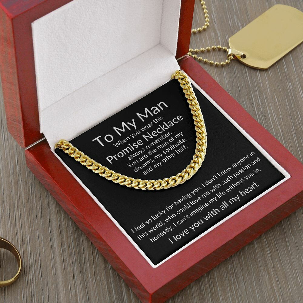 To My Man Cuban Chain Necklace, Gift for Soulmate, Gift for Husband, Men Jewelry, Husband Birthday, Promise Necklace, Valentine day Gift - Stacy Style