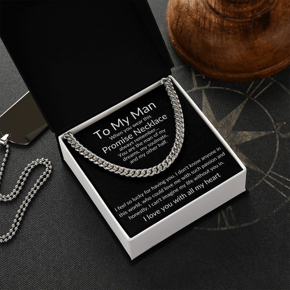 To My Man Cuban Chain Necklace, Gift for Soulmate, Gift for Husband, Men Jewelry, Husband Birthday, Promise Necklace, Valentine day Gift - Stacy Style