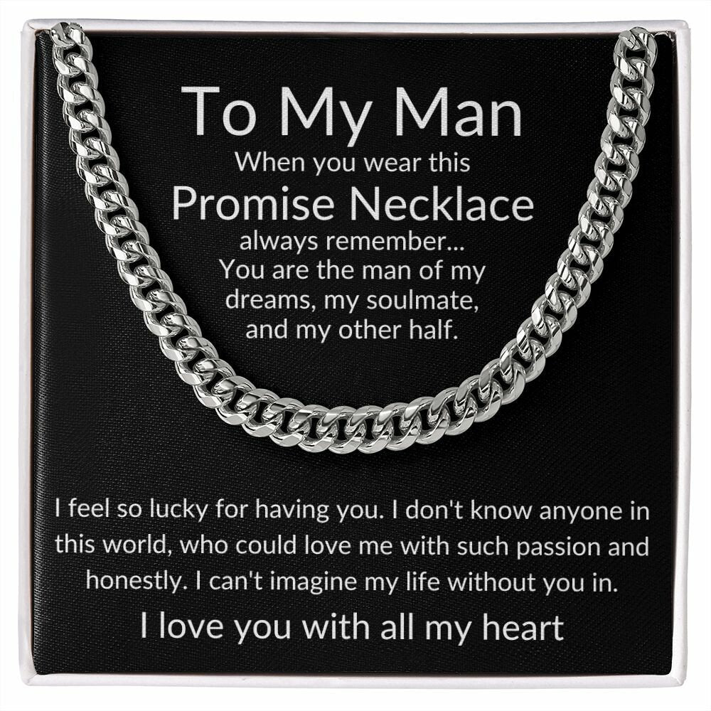 To My Man Cuban Chain Necklace, Gift for Soulmate, Gift for Husband, Men Jewelry, Husband Birthday, Promise Necklace, Valentine day Gift - Stacy Style