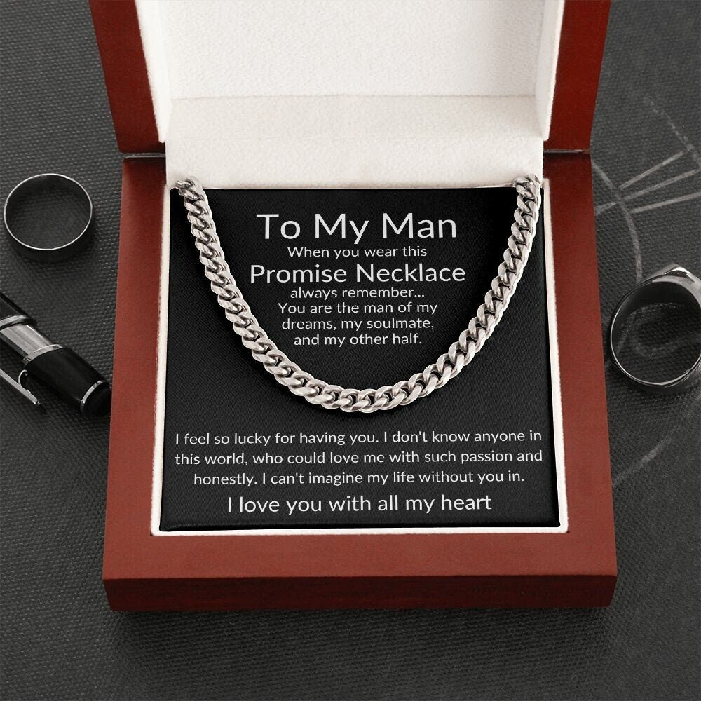 To My Man Cuban Chain Necklace, Gift for Soulmate, Gift for Husband, Men Jewelry, Husband Birthday, Promise Necklace, Valentine day Gift - Stacy Style